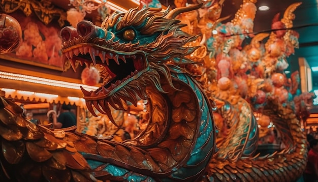 Multi colored dragon statue symbolizes chinese spirituality generated by ai