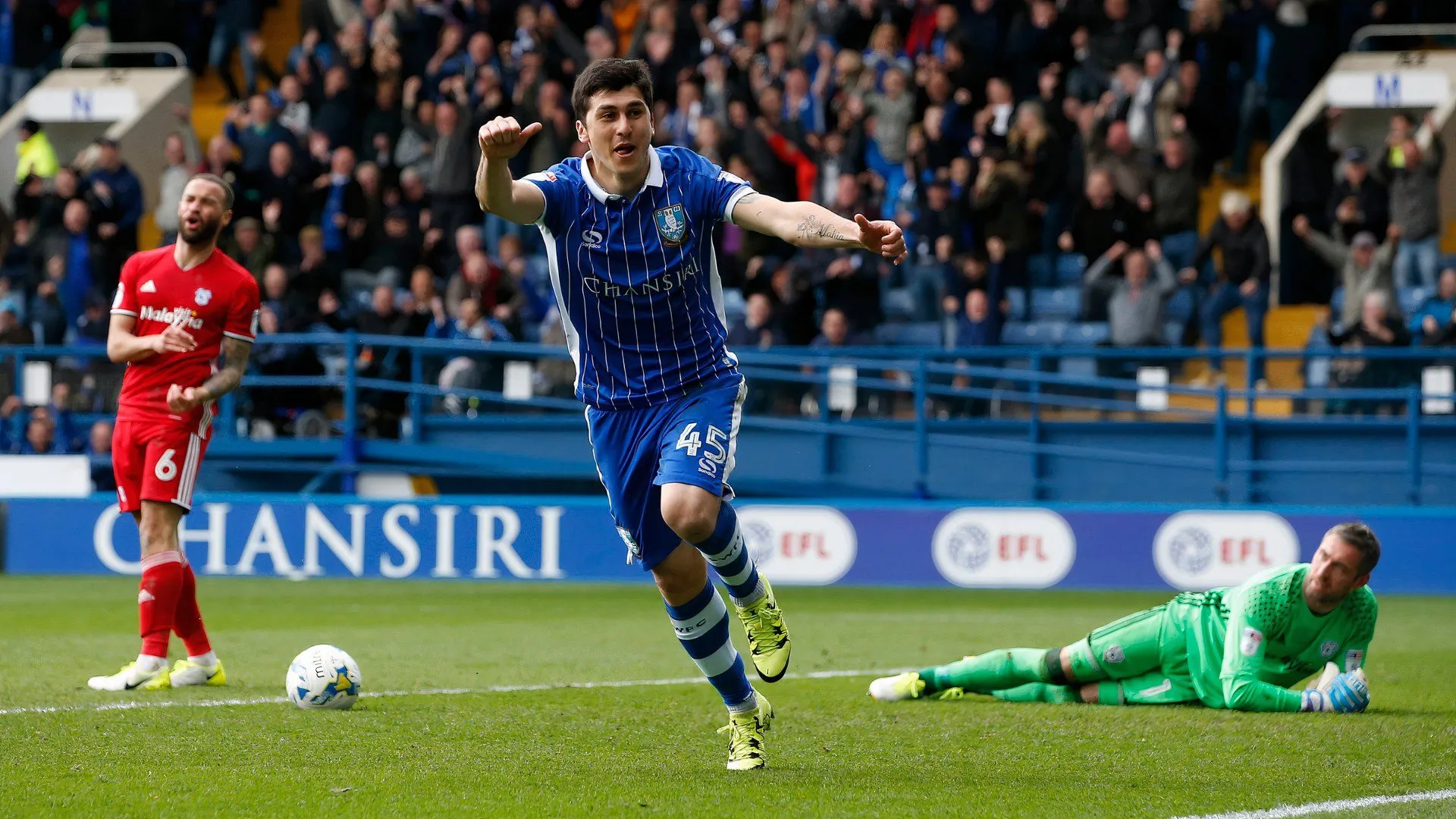 Hình ảnh Fernando Forestieri ăn mừng bàn thắng, biểu tượng cho sự thành công của anh tại Sheffield Wednesday và sự tiếc nuối của Leeds United.