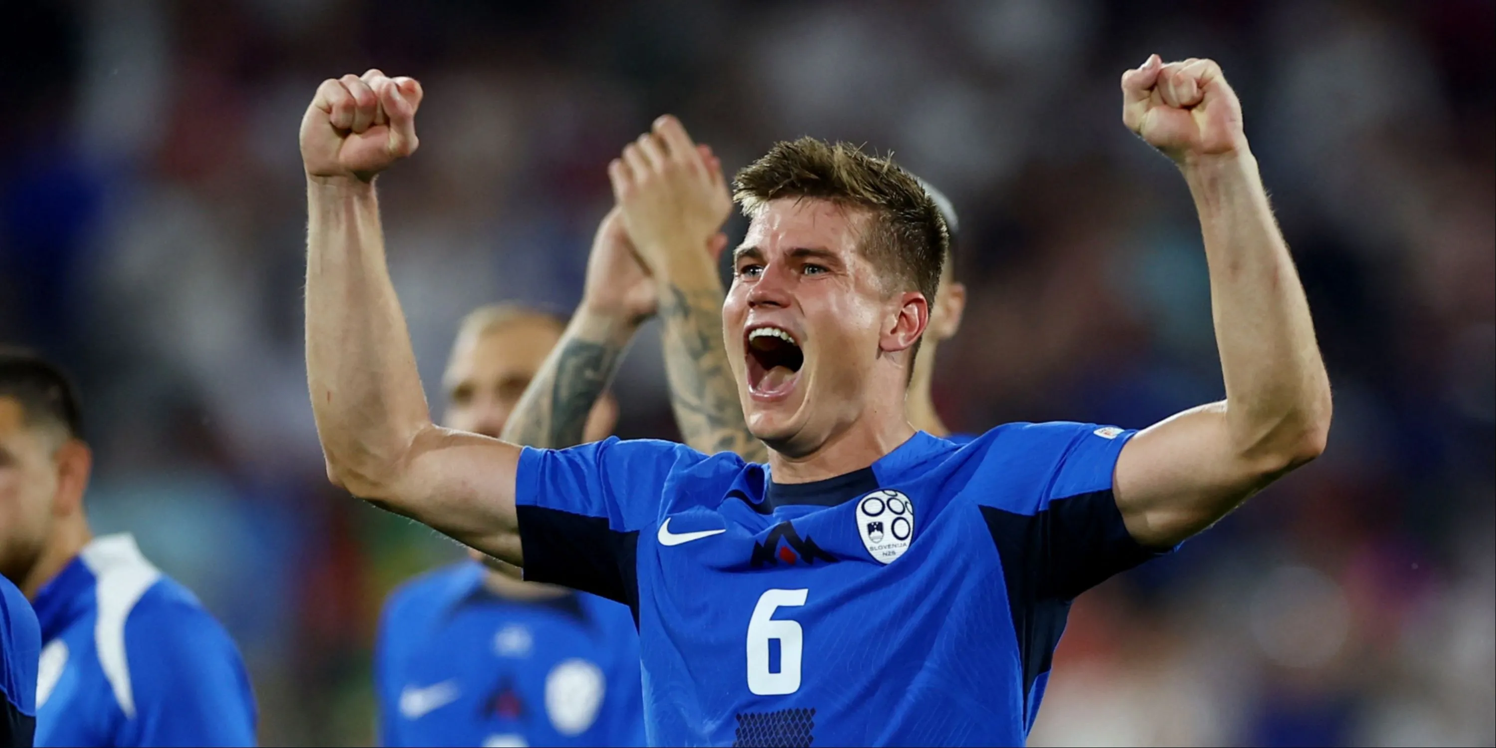 Jaka Bijol khoác áo Slovenia tại Euro 2024. Trung vệ chuẩn bị gia nhập Leeds United.