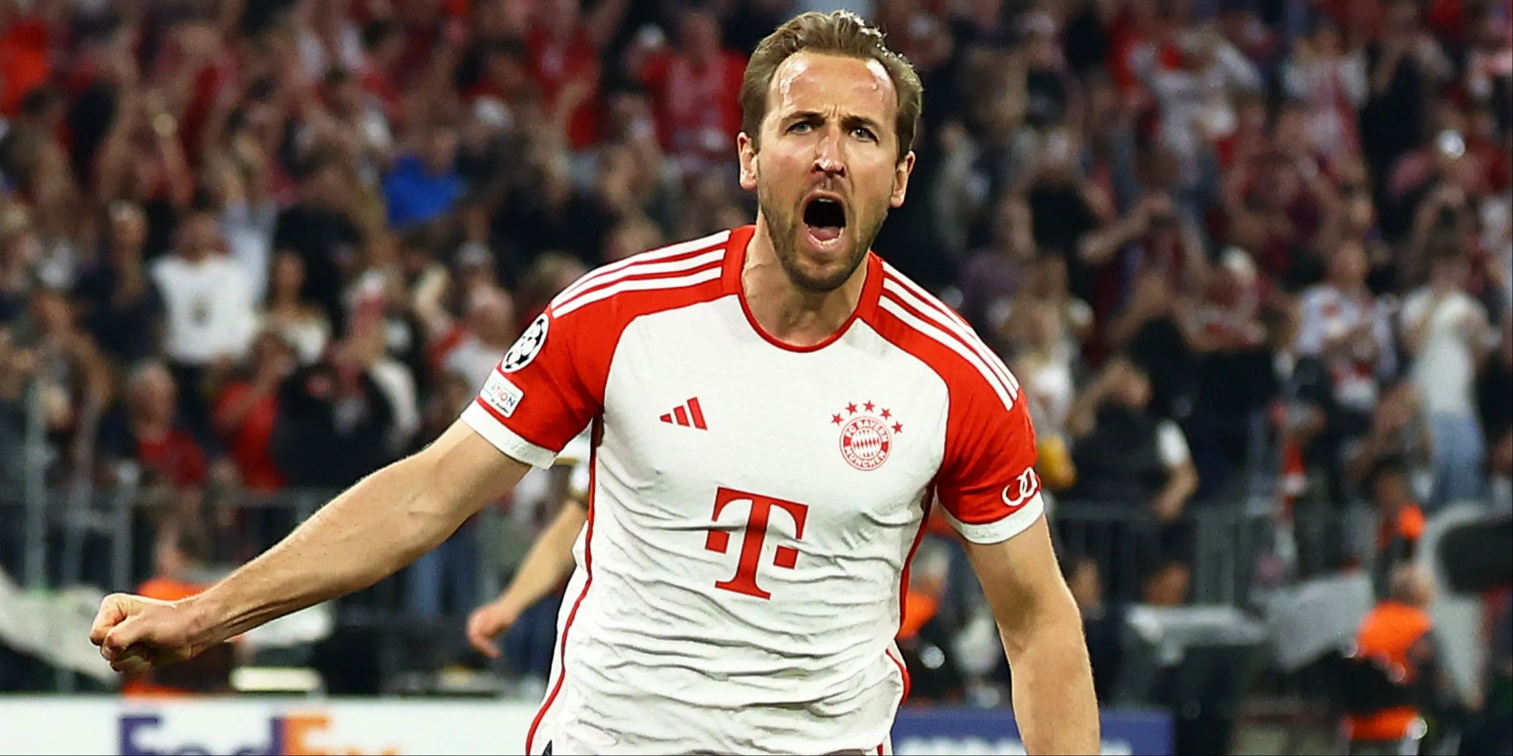 Harry Kane ăn mừng bàn thắng trong màu áo Bayern Munich.