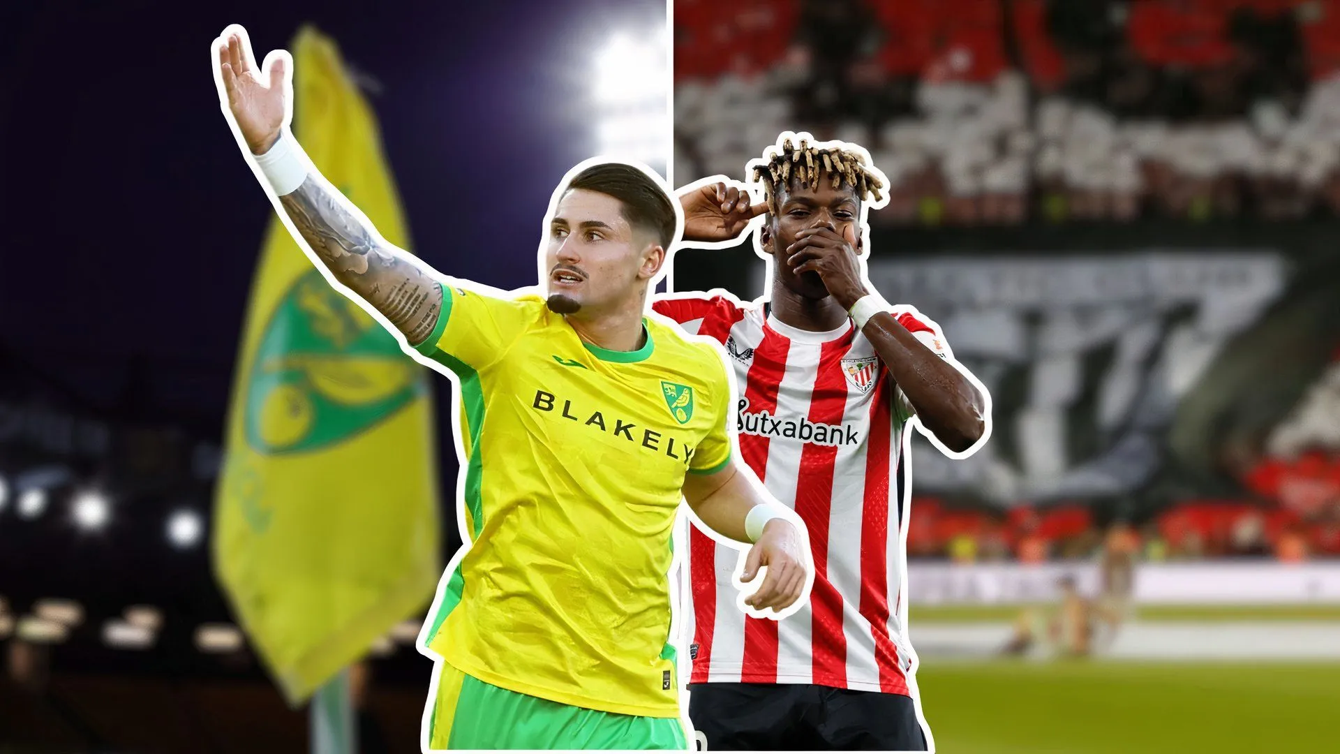 Hình ảnh so sánh hoặc minh họa mối liên hệ giữa Borja Sainz và Nico Williams của Athletic Bilbao